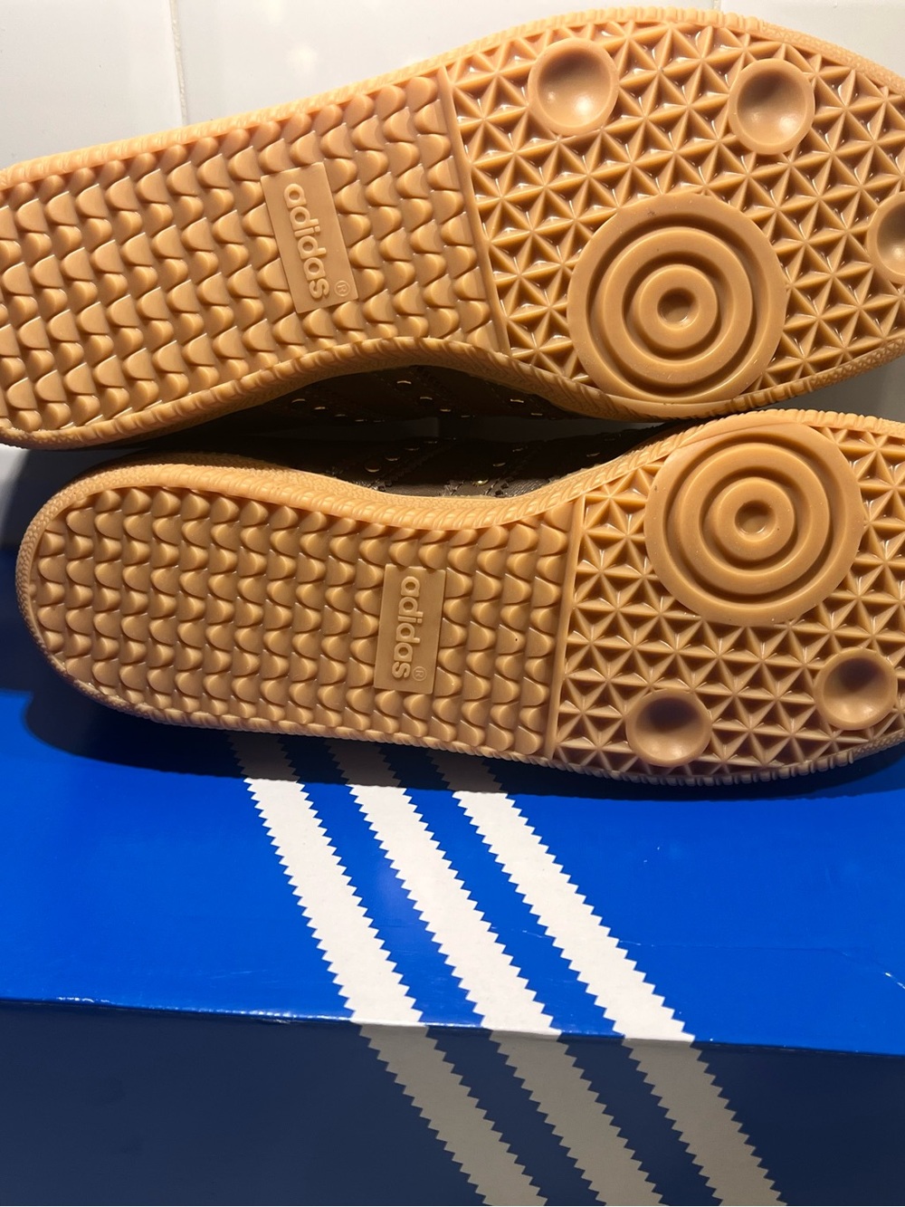 adidas Samba Leather Sneakers in Brown with Gold Accents - Picture 5 of 9